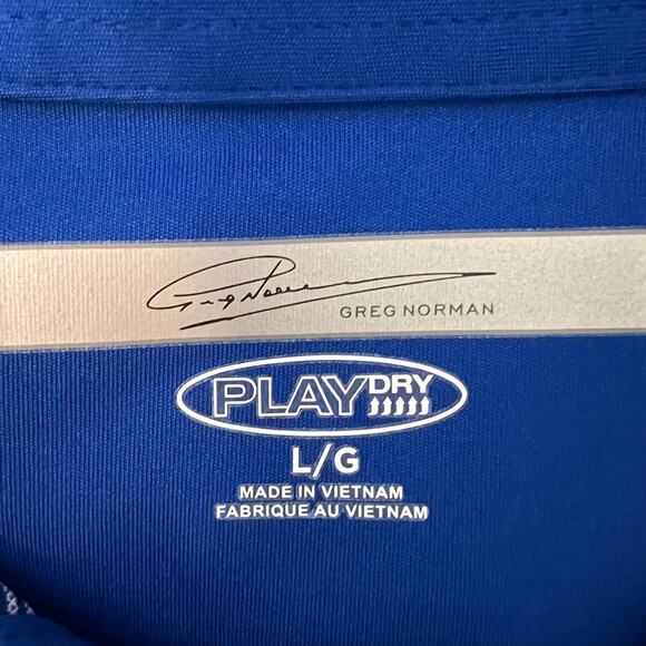 Greg Norman Play Dry Mens Polo Shirt Large Blue White Pinstriped Short Sleeve - Picture 4 of 6